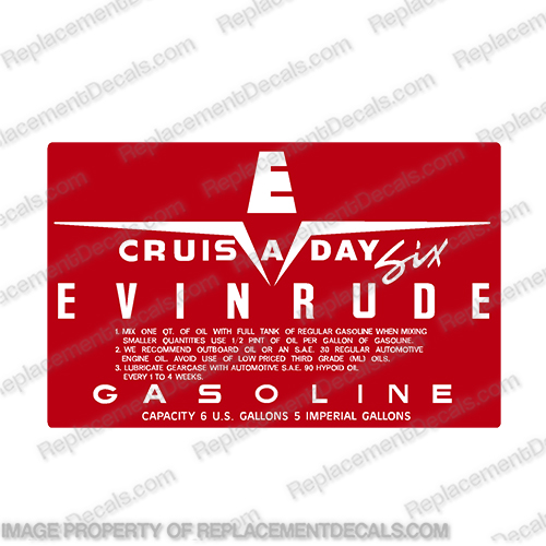 Evinrude 1958 6 Gallon Fuel Tank Decal STYLE 2  evinrude, 6, gal, 1958, fuel, tank, decal, sticker