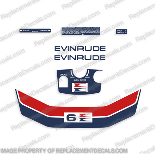 Evinrude 1974 6hp Decal Kit evinrude, vintage, outboard, motor, engine, decals, sticker, kit, set, INCR10Aug2021