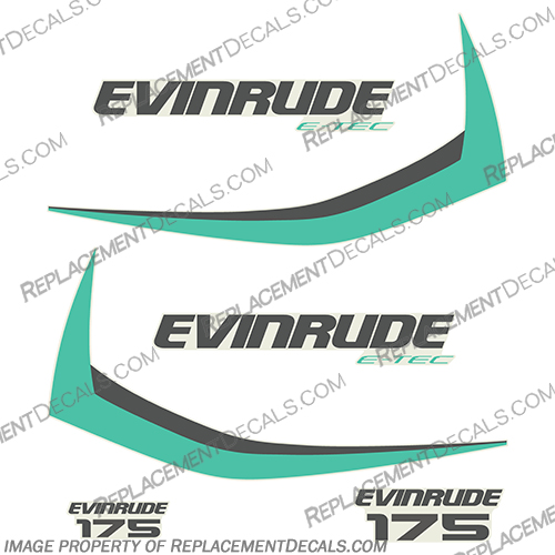 Evinrude 175hp E-Tec Decal Kit (Aqua) - 2015+ evinrude, 175, 175hp, e-tec, etec, outboard, decal, kit, stickers, set, aqua, custom, color, engine, boat, 2015, and, up, 2016, 2017, 2018