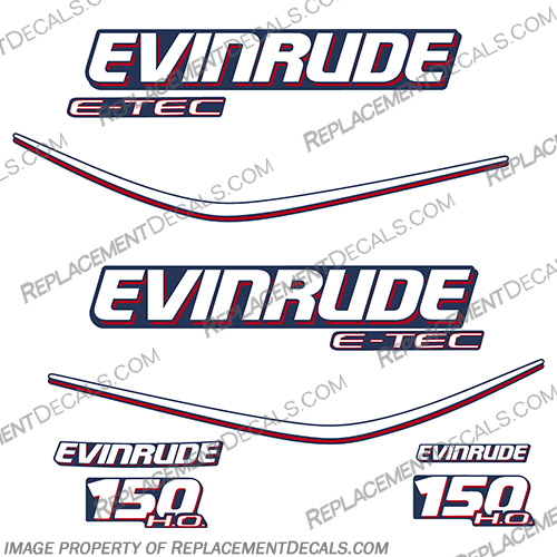 Evinrude 150hp High Output E-Tec Decal Kit - Blue Cowl  evinrude, 150, etec, e-tec, 150ho, ho, H.O., high, output, outboard, engine, decal, motor, sticker, kit, set, 2009, 2010, 2011, 2012