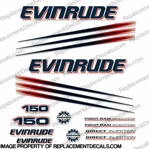 Evinrude 150hp Bombardier Decal Kit - 2002 - 2006 INCR10Aug2021