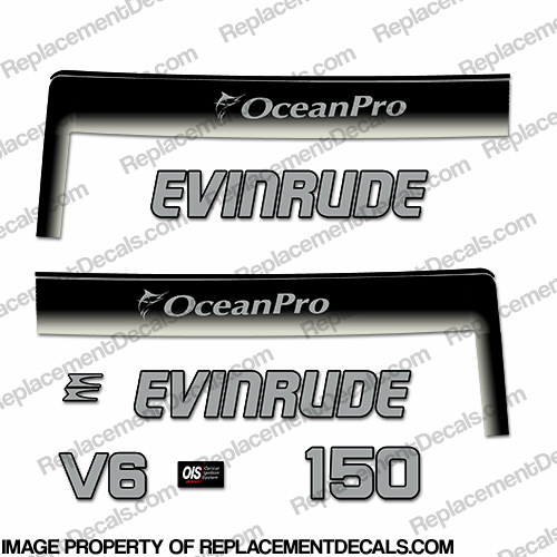 Evinrude 150hp Ocean Pro Decals - Custom Silver/Black INCR10Aug2021
