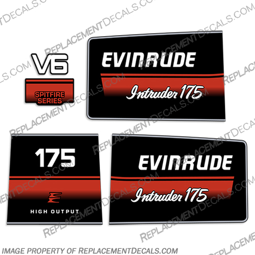Evinrude 175hp Intruder Spitfire Series Decal Kit 1992 1993 1994 evinrude, decals, 175, 175hp, hp, horse, power, horsepower, v6, intruder, spitfire, series, 1994, 1992, 1993, outboard, stickers, kit