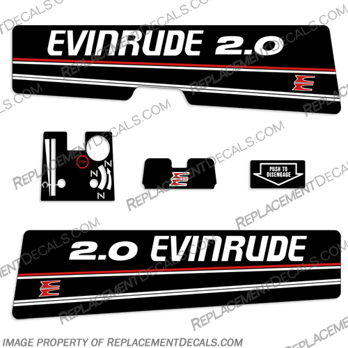 Evinrude 2.0hp Decal Kit - 1992  evinrude, 2.0, 20, 2, 0, hp, 1991, 1992, 1993, outboard, engine, motor, decal, sticker, kit, set, 91, 92, 93,