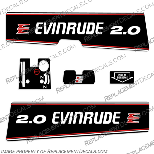 Evinrude 2.0hp Decal Kit - 1993-1994   evinrude, 2.0hp, 2.0, 20, 2, 0, hp, 1991, 1992, 1993, 1994, outboard, engine, motor, decal, sticker, kit, set, 91, 92, 93, 94, decals, vintage,