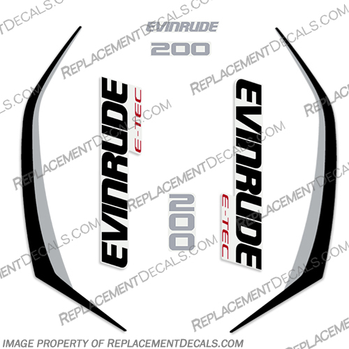 Evinrude 200hp G2 E-Tec Decal Kit (Silver / Black) - 2014-2019 evinrude, decals, 200, hp, 200hp, e-tec, 2015, g2, outboard, cowl stickers, red, stickers, kit, 2014, 2015, 2016, 2017, 2018, 2019, Silver, Black, Silver/Black, Silver / Black