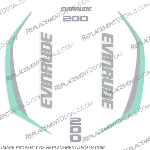 Evinrude 200hp G2 E-Tec Decal Kit (SeaFoam Green) - 2015+ evinrude, decals, 200, hp, 200hp, e-tec, 2015, g2, outboard, cowl stickers, red, stickers, kit, 2014, 2015, 2016, 2017, 2018, 2019, 2015+, Seafoam, green, Sea, Foam,