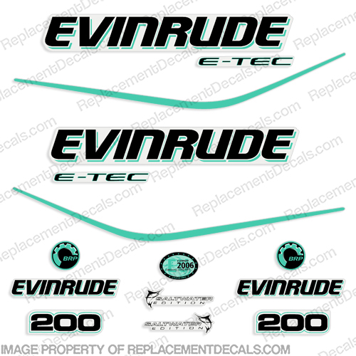 Evinrude 200hp E-Tec Decal Kit Aqua INCR10Aug2021