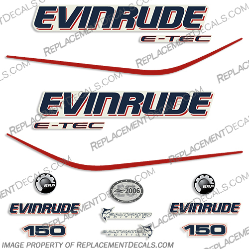 Evinrude 150hp E-Tec Decal Kit - Red Stripe Version Evinrude, 150, 150hp, hp, horsepower, e-tec, decal, decals, kit, red, stripe, version,