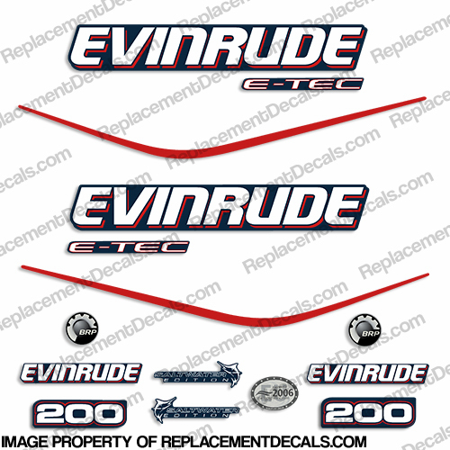 Evinrude 200hp E-Tec Decal Kit - Blue Cowl INCR10Aug2021