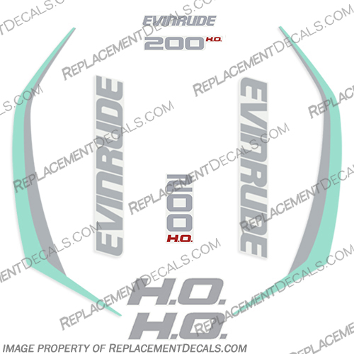 Evinrude 200hp High Output G2 E-Tec Decal Kit (SeaFoam Green) - 2015+ evinrude, decals, 200, hp, 200hp, e-tec, 2015, g2, outboard, cowl stickers, red, stickers, kit, 2014, 2015, 2016, 2017, 2018, 2019, 2015+, Seafoam, green, Sea, Foam,