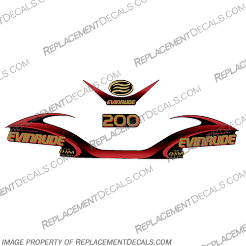 Evinrude 200hp V6 Ficht Ram Decal Kit - RED - 2001 evinrude, 200, ficht, ram, injection, decal, kit, decals, stickers, logos, outboard, motor, boat, engine, cover, 2001, 1990s, 2000s, V6, v6, Red,