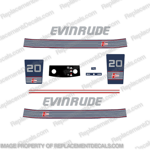 Evinrude 1990 - 1991 20hp Decal Kit  evinrude, decals, 20, hp, 1990, 1991, outboard, boat, engine, decal, stickers, kit