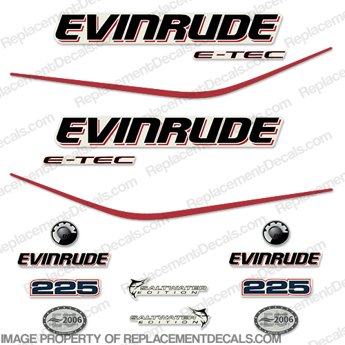 Evinrude 225hp E-Tec Decal Kit etec, 225, evinrude, e, tec, e-tec, outboard, motor, decal, set, sticker, kit, INCR10Aug2021