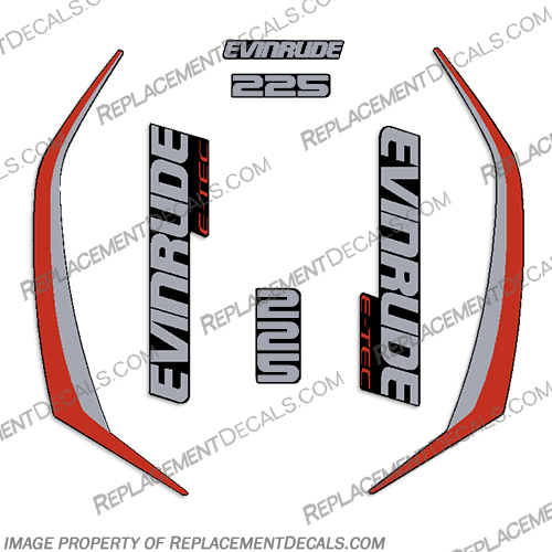 Evinrude 225hp G2 E-Tec Decal Kit (Red) - 2014-2019 evinrude, decals, 225, hp, e-tec, 2015, g2, outboard, cowl stickers, red, stickers, kit, 2014, 2016, black, silver, boat, engine, 2015, 225hp, 