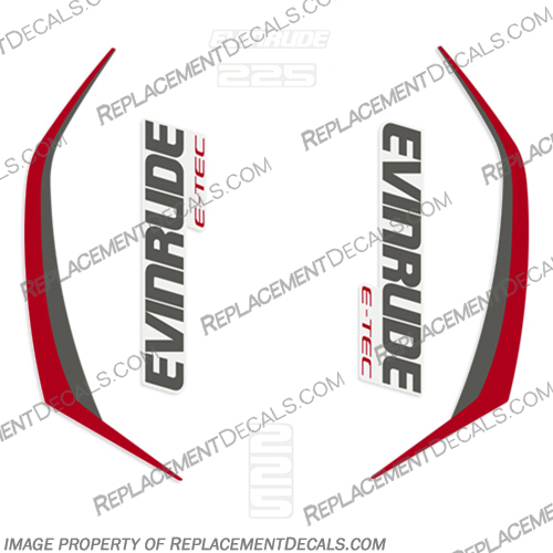 Evinrude 225hp G2 E-Tec Decal Kit (Red / White Numbers) - 2014-2019 evinrude, decals, 225, hp, e-tec, 2015, g2, outboard, cowl stickers, red, stickers, kit, 2014, 2015, 2016, 2017, 2018, 2019, 225hp, Red, White, Number, Numbers, Letter, Red/White