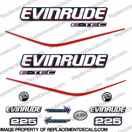 Evinrude 225hp E-Tec Decal Kit - Blue Cowl etec, 225, evinrude, e, tec, e-tec, outboard, motor, decal, set, sticker, kit,INCR10Aug2021