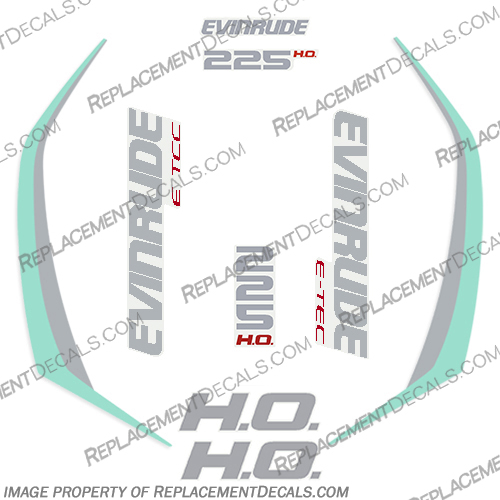 Evinrude 225hp High Output G2 E-Tec Decal Kit (SeaFoam Green) - 2015+ evinrude, decals, 225, hp, 225hp, e-tec, 2015, g2, outboard, cowl stickers, red, stickers, kit, 2014, 2015, 2016, 2017, 2018, 2019, 2015+, Seafoam, green, Sea, Foam,