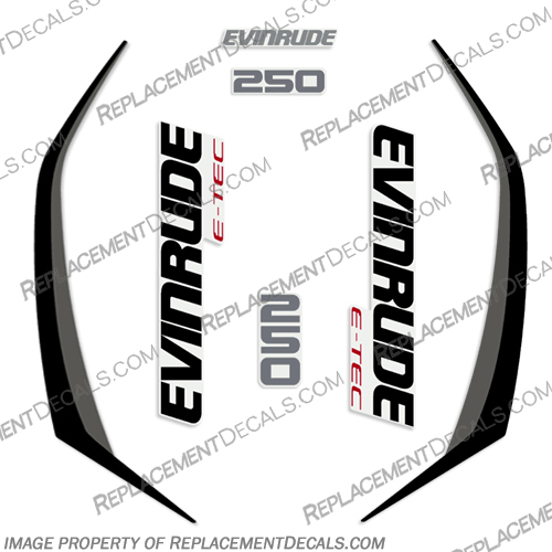 Evinrude 250hp G2 E-Tec Decal Kit (Black/Dark Grey)  evinrude, decals, 250, hp, e-tec, 2015, g2, outboard, cowl stickers, red, stickers, kit, 2014, 2016, black, silver, boat, engine, dark, greay, dark grey, 2015, 2016, 2017, 2018, 2019, 2020