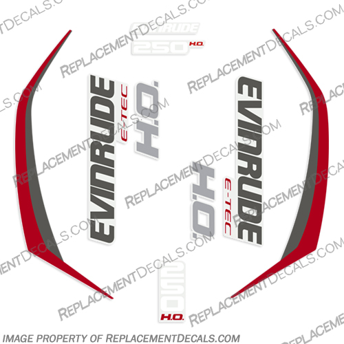 Evinrude 250hp  G2 E-Tec Decal Kit (Red) - 2015+  evinrude, decals, 250, hp, e-tec, 2015, g2, outboard, cowl stickers, red, stickers, kit