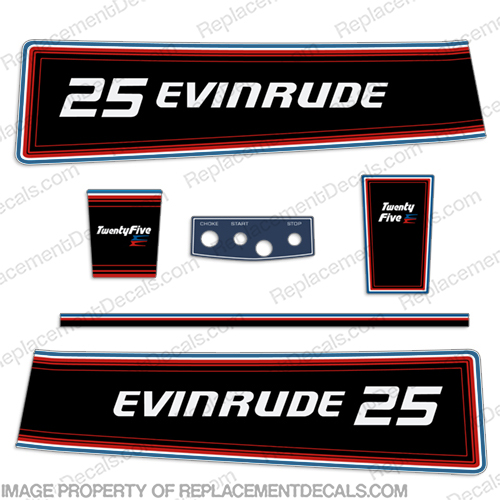 Evinrude 1981 25hp Decal Kit evinrude 25, 25, 25hp, notor, decal, vintage, sticker, 1981,  81, INCR10Aug2021