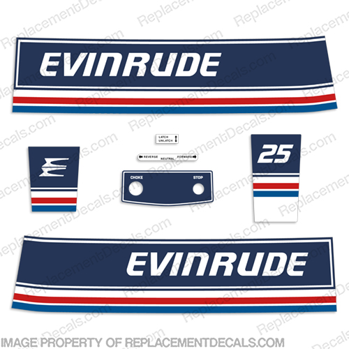 1983 Evinrude 25hp Decal kit 25 hp, 1983, vintage, 25, outboard, e-25-83, INCR10Aug2021
