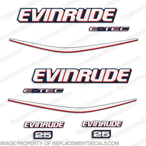 Evinrude 25hp E-Tec Decal Kit - Blue Cowl 25 hp, 2009, 2013, etec, e tec, 2010, 2011, 2012, INCR10Aug2021