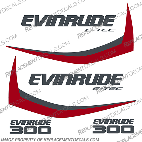 Evinrude 300hp G1 E-Tec Decal Kit (Red) - 2014-2016 evinrude, 300, 300hp, hp, e-tec, etec, 2014, 2015, 2016,  g1, generation, outboard, engine, motor, decal, sticker, kit, set, red, decals, stickers, 