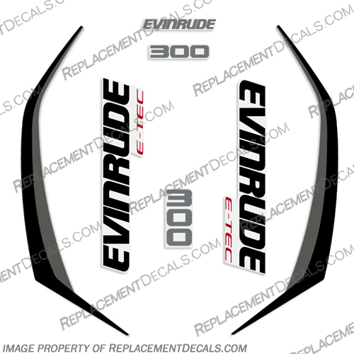 Evinrude 300hp G2 E-Tec Decal Kit (Black/Dark Grey) - 2014-2019 evinrude, decals, 300, hp, e-tec, 2015, g2, outboard, cowl stickers, red, stickers, kit, 2014, 2016, black, silver, boat, engine, dark, greay, dark grey, 2015, 