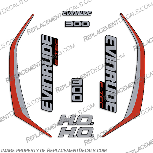 Evinrude 300hp G2 E-Tec Decal Kit (Red) - 2014-2019 evinrude, decals, 300, hp, e-tec, 2015, g2, outboard, cowl stickers, red, stickers, kit, 2014, 2016, black, silver, boat, engine, 2015, 