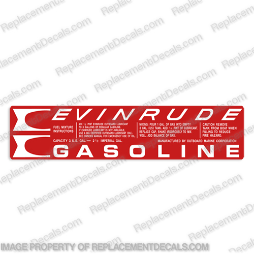 Evinrude 1970s 3 Gallon (2.5 Imperial gallons) Fuel Tank Decal  evinrude, decals, 3, gal, gas, fuel, tank, stickers,  decal, 1970s, 