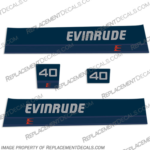 Evinrude 40hp 1987 1988 Outboard Engine Motor Decal Kit evinrude, 40, hp, 40hp, decal, kit, decals, stickers, outboard, marine, 1980s, 1987, 1988
