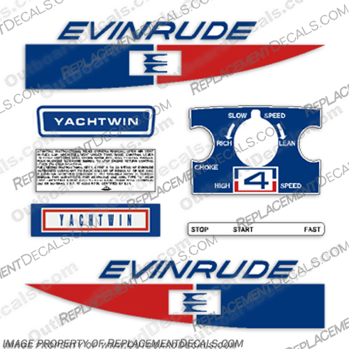 Evinrude 4hp Yachtwin Decal Kit- 1971 evrinrude, yachtwin, 4, 4hp, 4 hp, 1971, vintage, motor, outboard, boat, decals, set, kit, stickers, engine, cover,