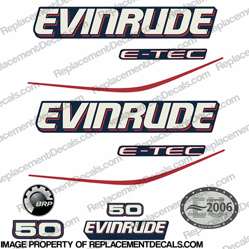 Evinrude 50hp E-Tec Decal Kit - Blue Cowl INCR10Aug2021