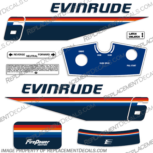 Evinrude 1978 6hp Decal Kit  evinrude, 6hp, 6, hp, 6 hp, decal, kit, boat, decals, stickers, set, engine, outboard, vintage, 1978, 78, motor, 
