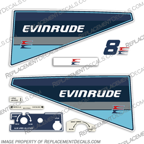 Evinrude 1985 8hp Decal Kit Evinrude, 1985, 8, 8hp, 8 hp, decal, decals, kit, 