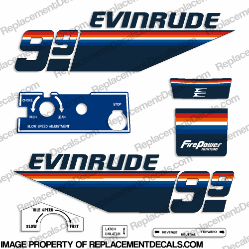 Evinrude 1978 9.9hp Decal Kit 9.9, 78, INCR10Aug2021