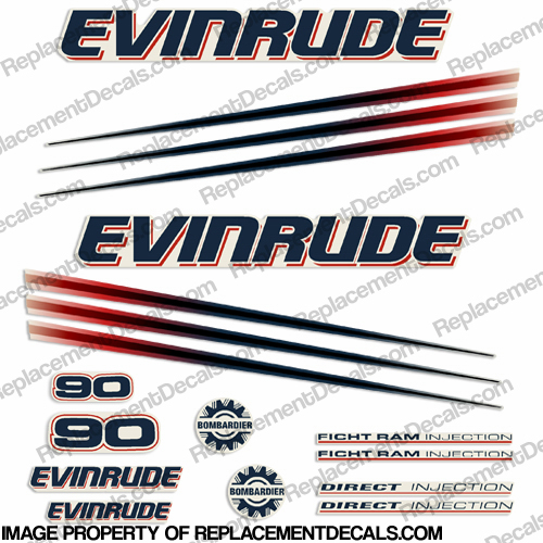 Evinrude 90hp Bombardier Decal Kit - 2002 - 2006 INCR10Aug2021
