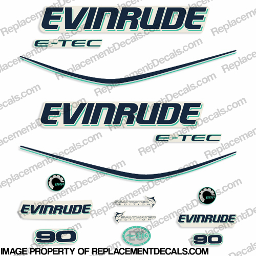 Evinrude 90hp E-Tec Decal Kit - Aqua INCR10Aug2021