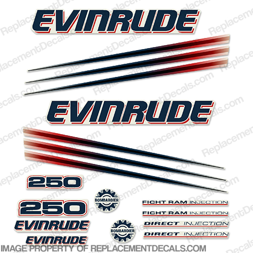 Evinrude 250hp Bombardier Decal Kit - 2002 - 2006 INCR10Aug2021