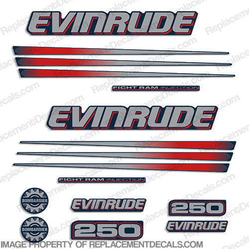 Evinrude 250hp Bombardier Decal Kit - Blue Cowl INCR10Aug2021