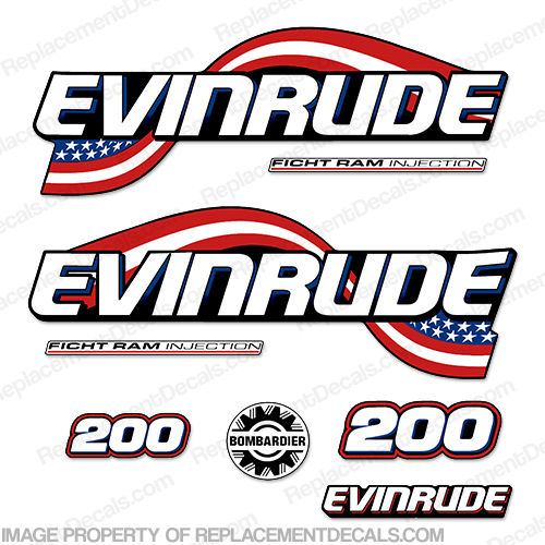 Evinrude 1993-1997 200hp OceanPro Outboard Decal Kit 3M Marine Grade 