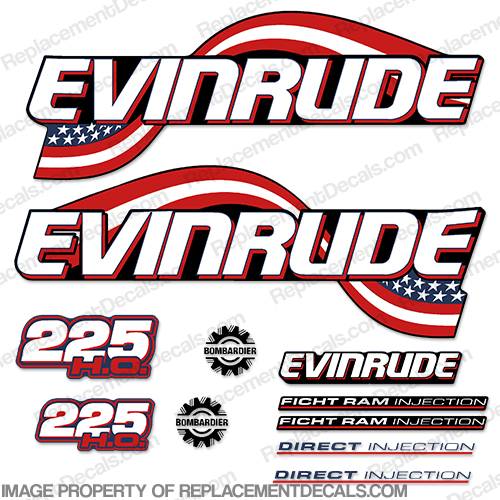 Evinrude 225hp HO Flag Series Decals - 2003 - 2005 INCR10Aug2021