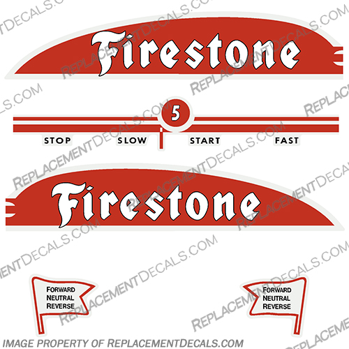 Firestone 5hp Outboard Decals - 1948-1951  firstone, 5hp, 5 hp, 5, outboard, decals, stickers, engine, vintage, motor, boat, 1948, 1949, 1950, 1951, 