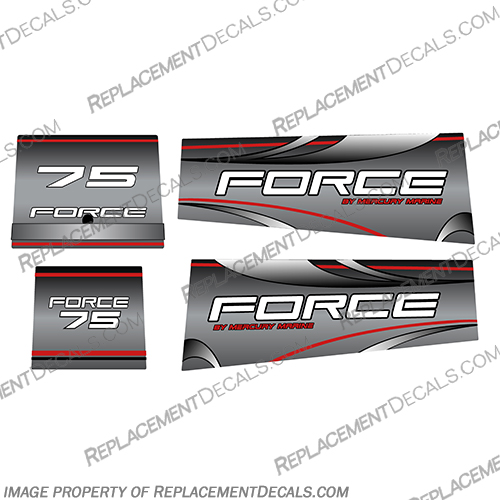 Mercury Marine Force 75hp Decal Kit 1999 and Up Style  Mercury, Marine, Force, 75, 75hp, hp, horse, power, horsepower, decal, decals, kit, 1999, 99, and, up, style,