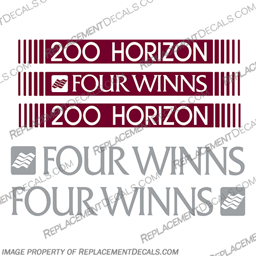 Four Winns 200 Horizon Burgundy White and Silver Boat Decal Package fourwinns, four, winns, horizon, 200, burgundy, white, silver, and, &, boat, decal, decals, package,