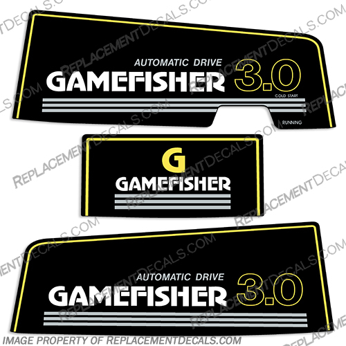 Gamefisher 3.0hp Outboard Decal Kit (1989-1990) 3.0 hp, 89, 90, 3.0, 3, game, fisher, gamefisher, game-fisher, outboard, decals, stickers, kit, 