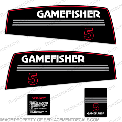 Gamefisher 5hp Outboard Decal Kit (1989-1990) 5 hp, 89, 90, 5, game, fisher, gamefisher, game-fisher, INCR10Aug2021