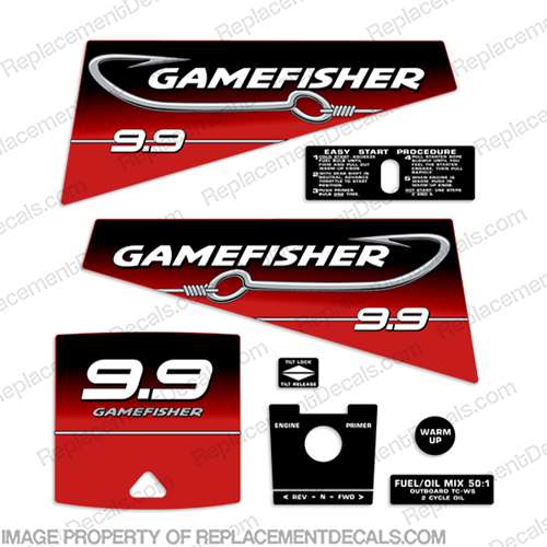 Gamefisher 9.9hp Hook Outboard Decal Kit (1999-2000) 9.9, 9hp, 9.9hp, game, fisher, outboard, hook, motor, engine, sticker, decal, set, kit, 99, 00, INCR10Aug2021