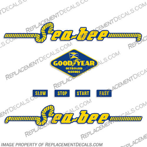 Sea-Bee Goodyear 5hp 2G3 Outboard Motor Boat Engine Decals 1947-1948 goodyear, decals, sea, bee, 5hp, 1951, 1952, 1953, 1947, 1948 outboard, motor, stickers, decal, set, 2g3, 2G3